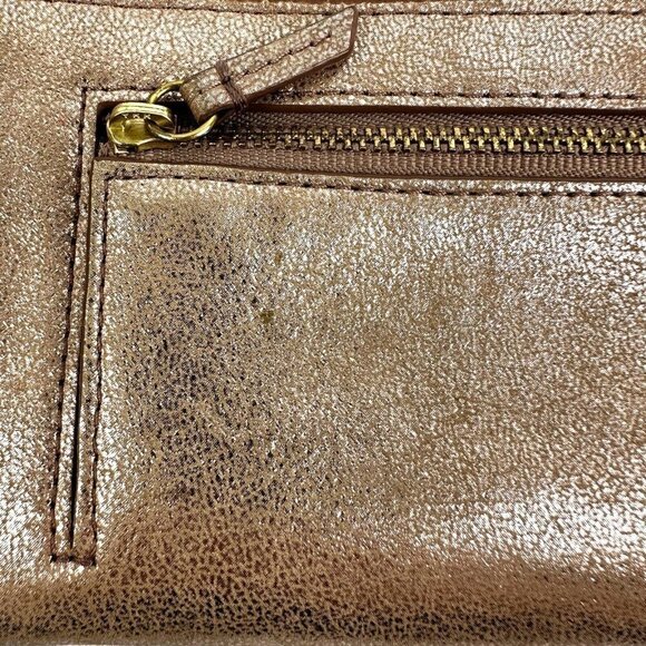 Fossil Emma Wallet Rose Gold Metallic Zip Around Clutch Cell Phone Holder - Picture 4 of 11
